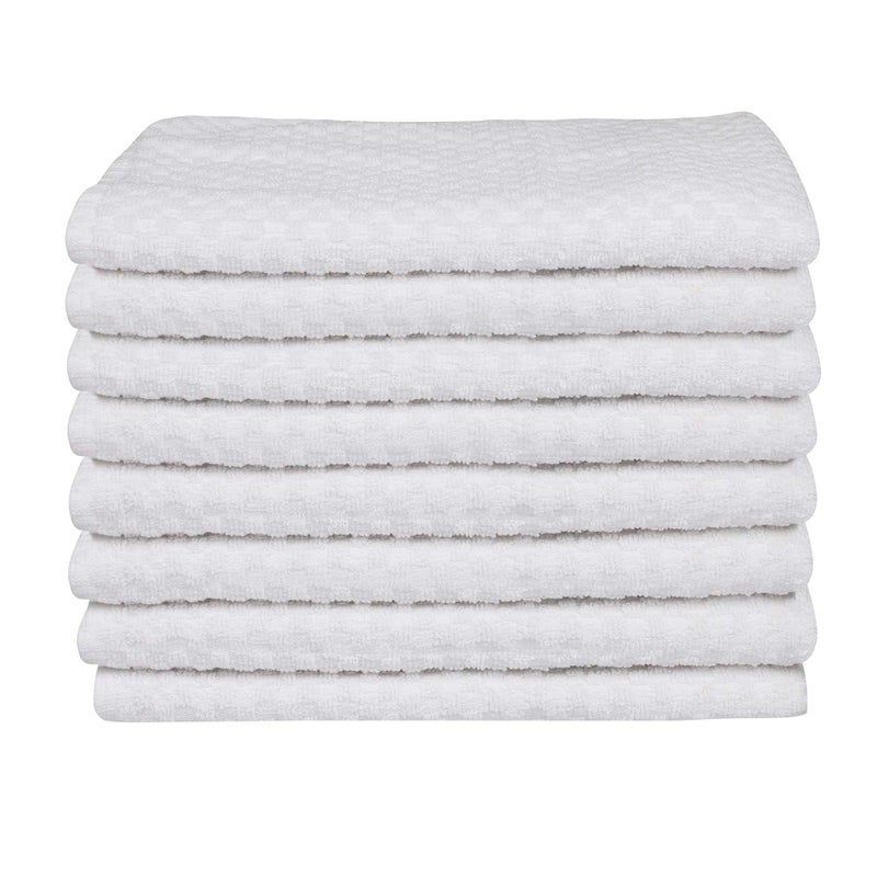 DG Collections White Kitchen Towels - 100% Cotton Terry Tea Towels for Cleaning, Drying, and Highly Absorbent Kitchen Dish Cloth for Bar Cleaning - 8 Pack - 15 x 25 Inches - Image 1